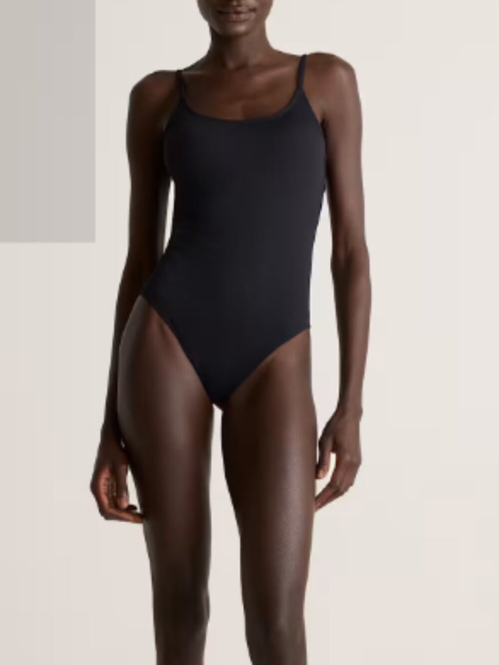 Quince Italian Cami Ribbed One-Piece Swimsuit Black M NWT